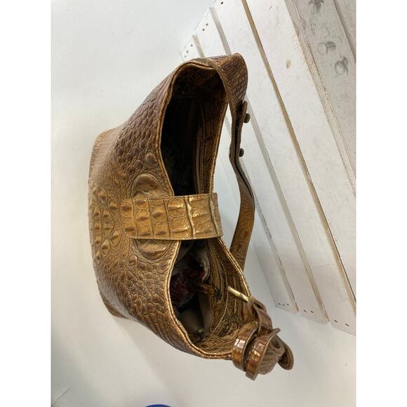 BRAHMIN BROWN AND GOLD SHIMMER CROCK LEATHER SHOULER BAG - Picture 13 of 16